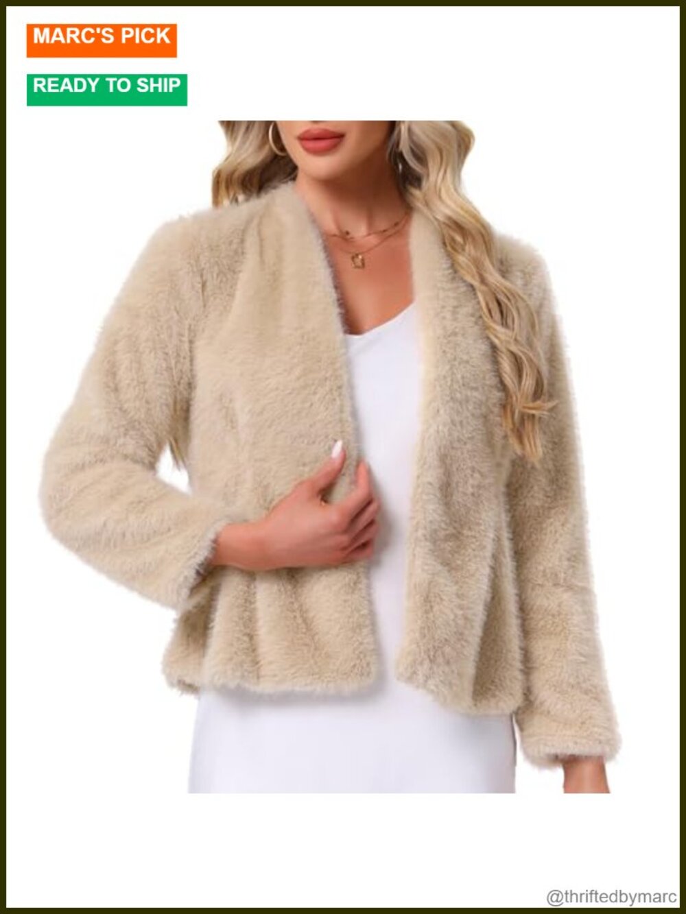Faux Fur Coat Collarless Open Front Fluffy Jacket Evening Party Outerwear